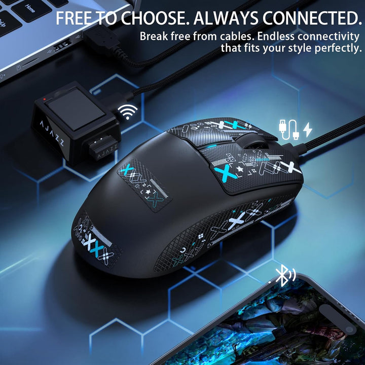 Free wolf X AJAZZ AJ159 V2 Kabellose Gaming-Maus, Hot-Swap-Akku, 3-Mode (2,4G/BT/Kabelgebunden), PAW
