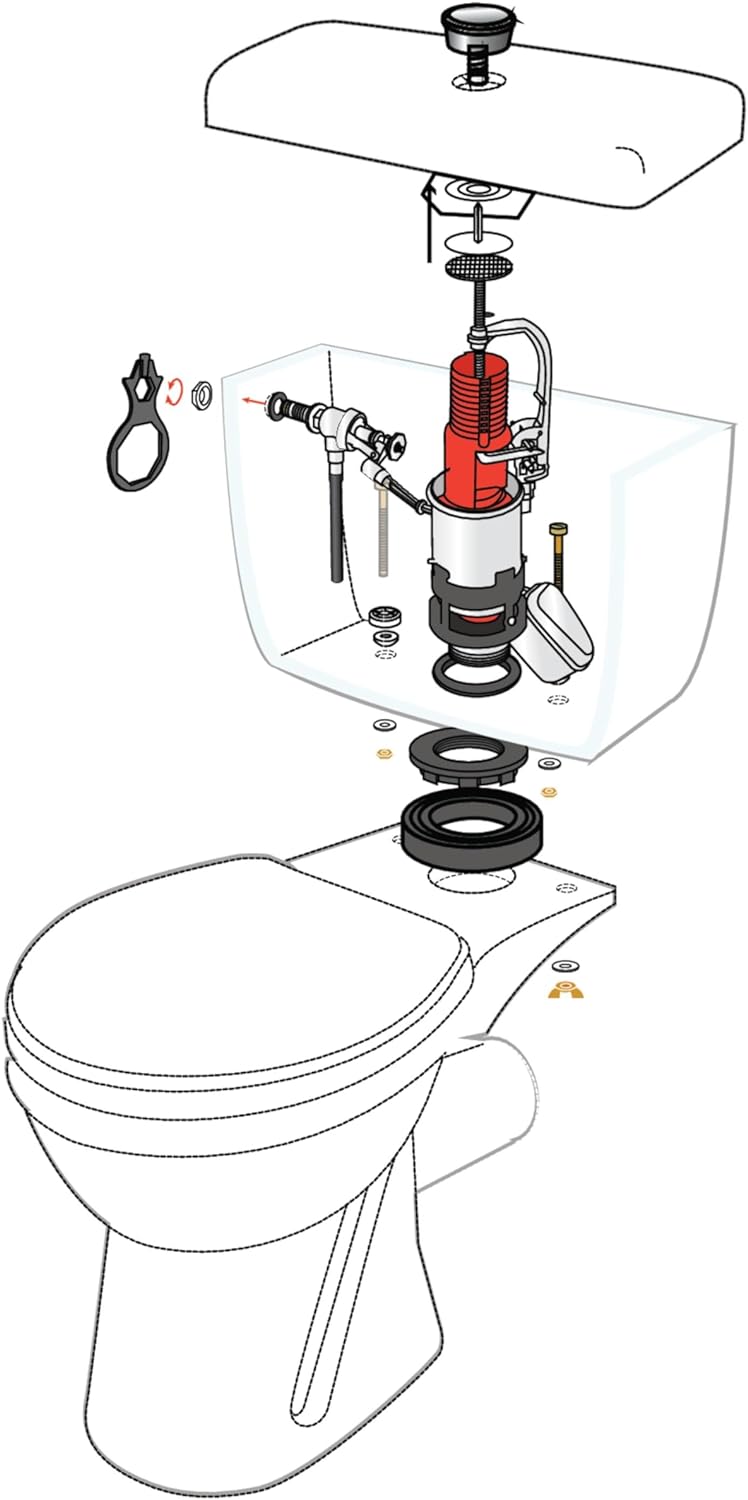 Wirquin 12030301 Spülmechanismus, 1 Drücker, mit Hebel, Schwimmerventil