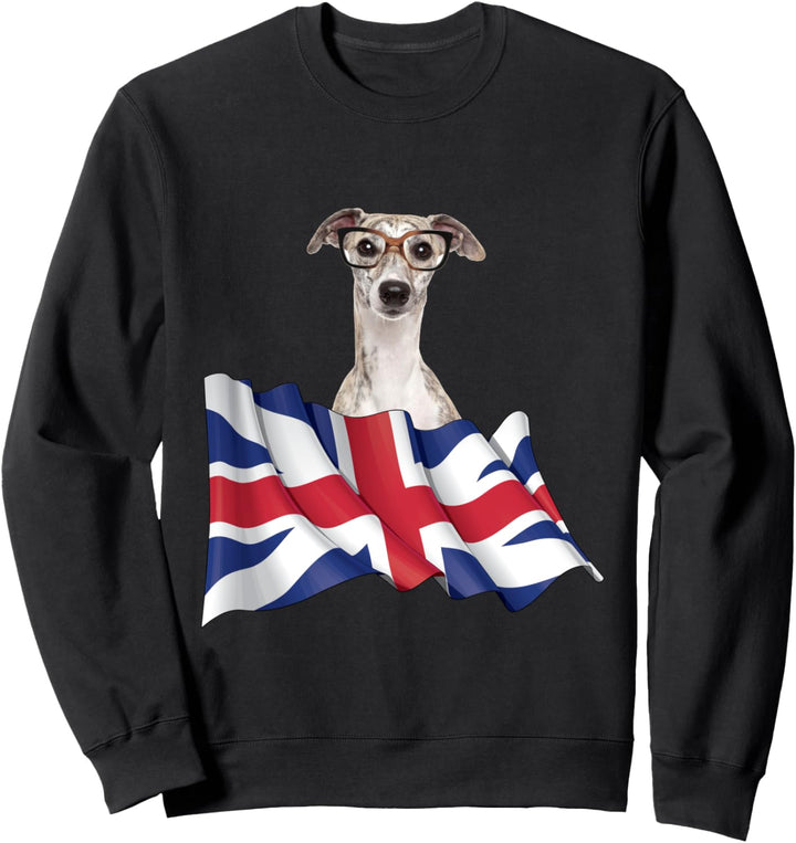 Union Jack Flag Dog Greyhound w Glasses Sweatshirt