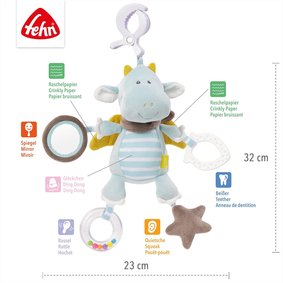 Fehn Activity-Spieltier Drache – Baby Motorikspielzeug für Kinderwagen, Kinderbett und Babyschale zu