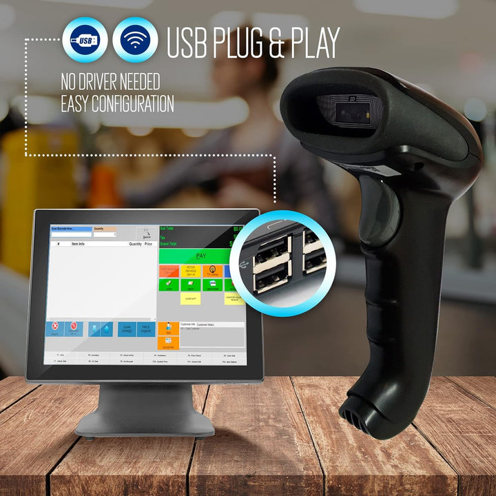 Ewent EW3431 Drahtloser 1D- und 2D-Barcode-Leser, kabelgebundener USB-Barcode-Leser, drahtloser Barc