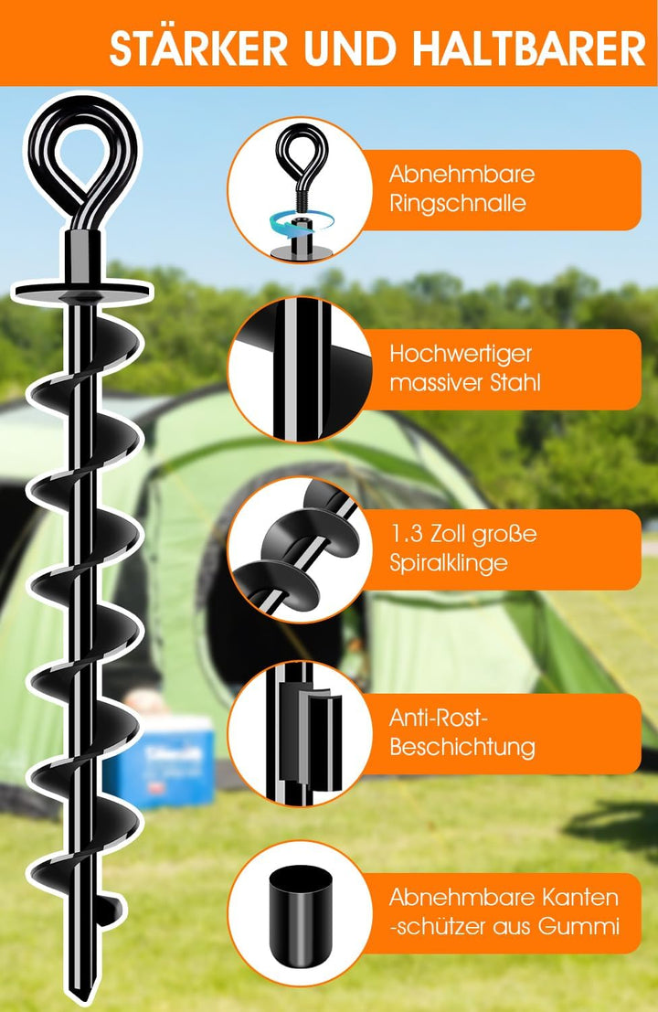 Schwerlast Bodenanker 4 Pack,Robust voll verschraubter Erdanker zur Befestigung von Trampolinen, Vor