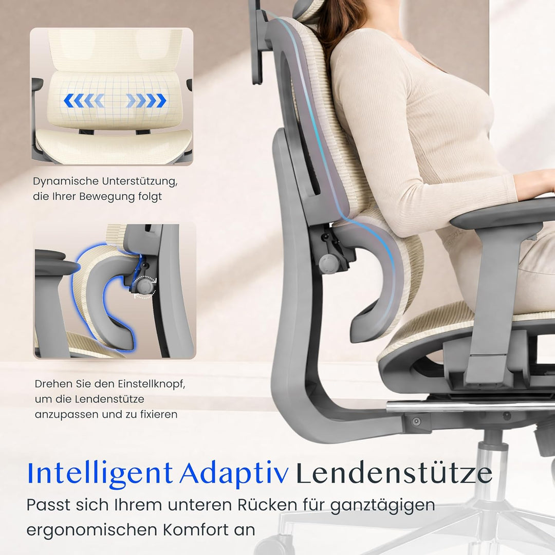 FLEXISPOT ErgoX Ergonomischer Bürostuhl mit Fussstütze Schreibtischstuhl, 3D-Armlehnen, 3D-Kopfstütz