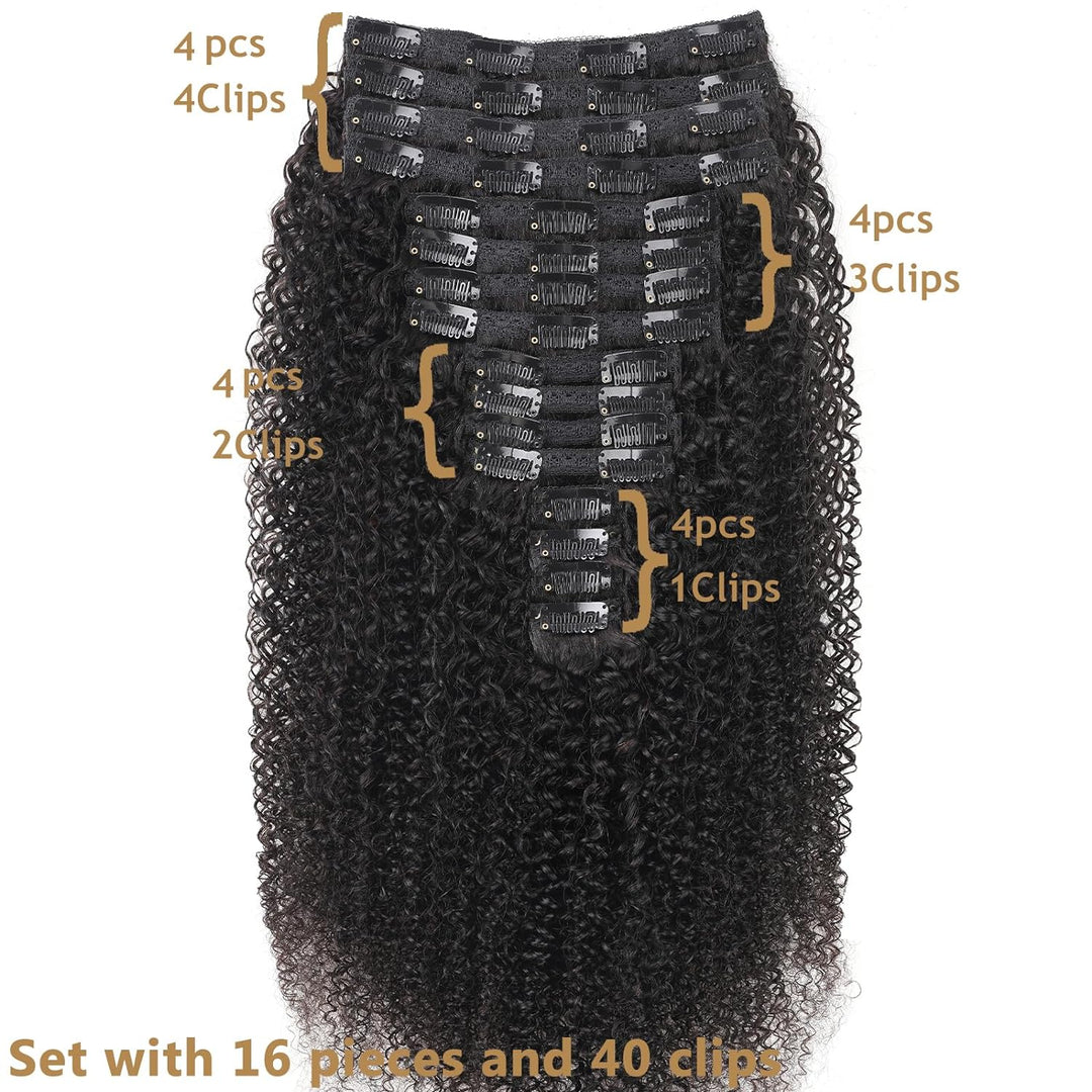 Kinky Curly Clip in Extensions Echthaar.16 Teile 240 g.Invisible Echthaar Perücke Extensions Clip in