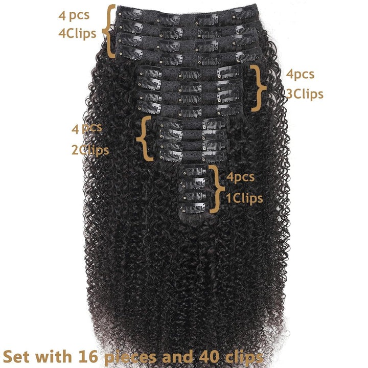 Kinky Curly Clip in Extensions Echthaar.16 Teile 240 g.Invisible Echthaar Perücke Extensions Clip in
