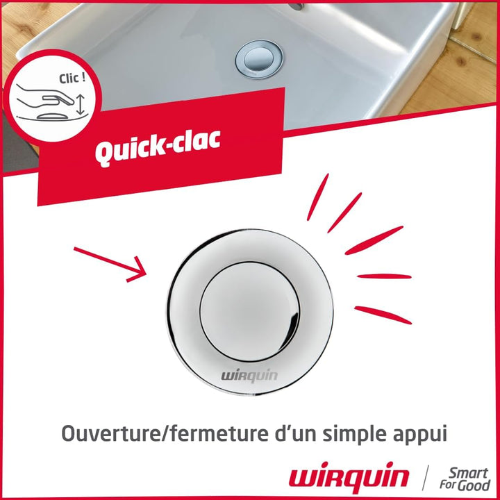 Wirquin 30723417 Ablaufgarnitur für Waschbecken, Messing, Quick Clac-System – innen zu überlaufender