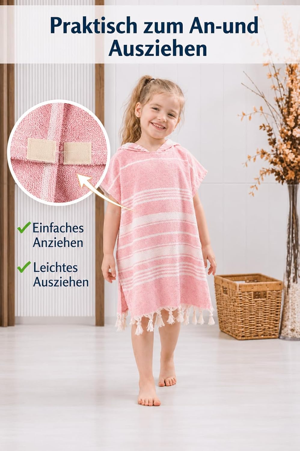 ELY PARKER Strandponcho für Kinder - 100% Baumwolle Strandtuch &amp; Strandkleid - Saugstarkes Badeponch