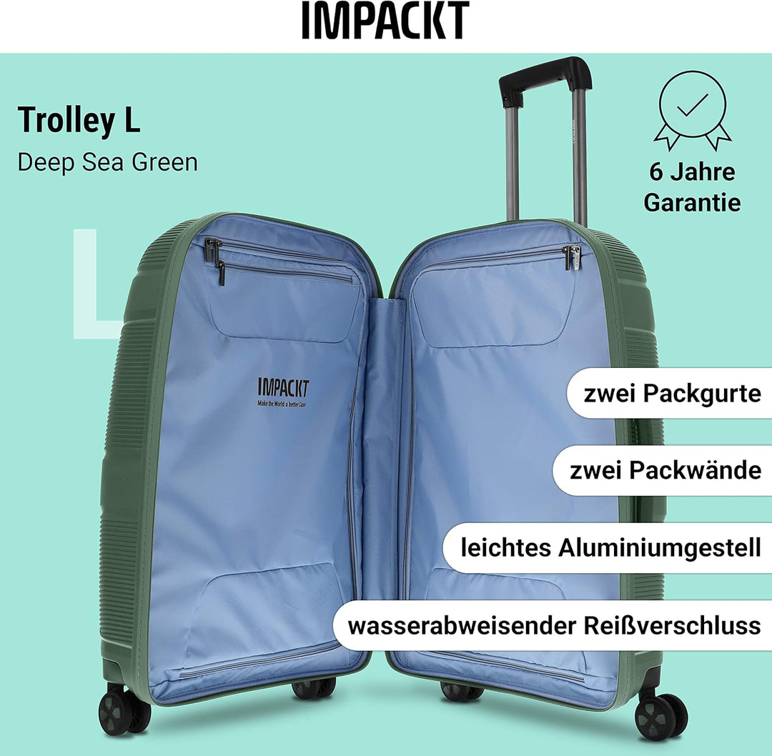 IMPACKT IP1 4-Rad Hartschalenkoffer aus recyceltem Material mit 6 Jahren Garantie; nachhaltiger Reis