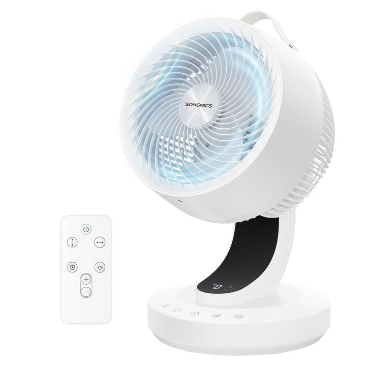 SONGMICS Tischventilator, Ventilator leise 20 dB, Luftzirkulator LED-Display, Fernbedienung, effizie