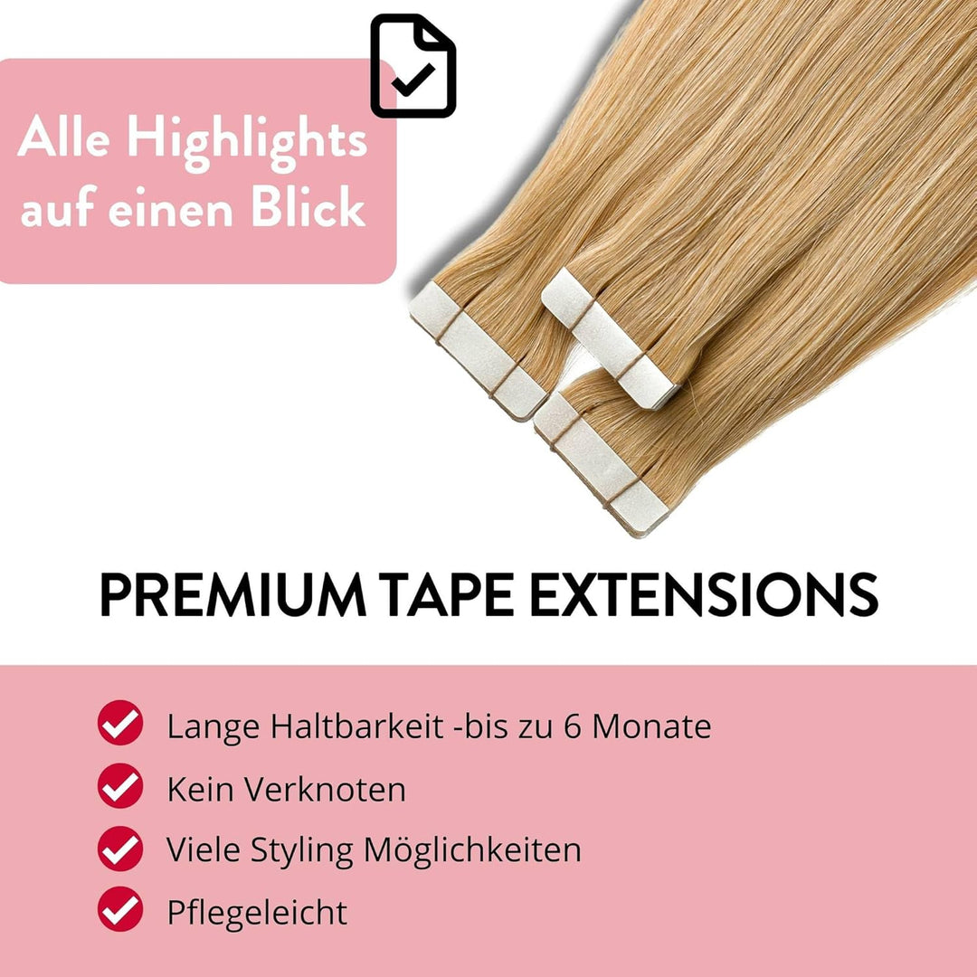 hair2heart Premium Tape Extensions Echthaar glatt - 10 Tapes 2.5g 50cm 9/31 lichtblond gold-asch 50c