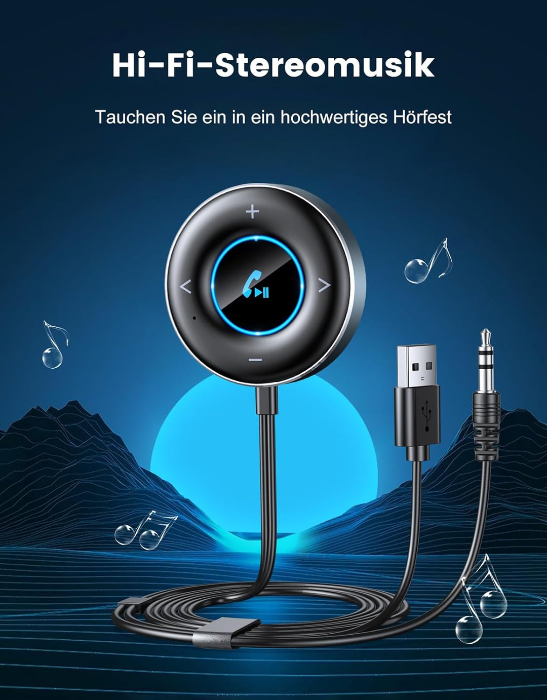 Aux Bluetooth Adapter Auto, [Plug & Play] Bluetooth 5.3 Empfänger Klinke 3.5mm, Freisprechanrufe, Du