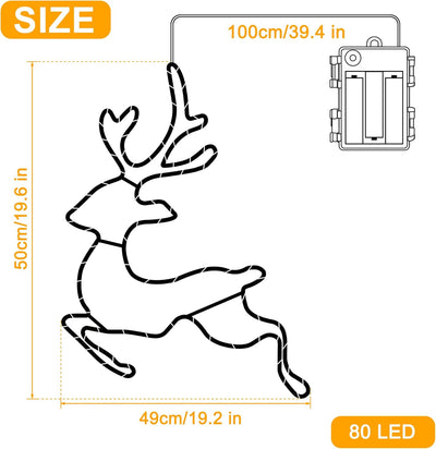 DreiWasser Beleuchtet LED Fensterdeko Springende Rentiere Warmweiss Batteriebetrieben, 2 Stück 160 L