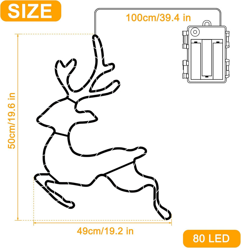 DreiWasser Beleuchtet LED Fensterdeko Springende Rentiere Warmweiss Batteriebetrieben, 2 Stück 160 L