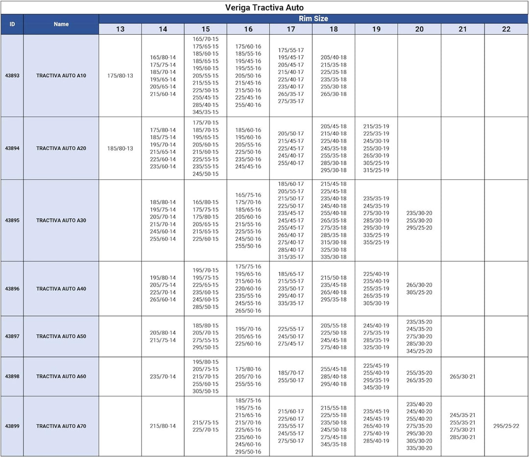 Veriga T-A40 TRACTIVA AUTO Laufflächen Schneeketten Satz (1 Paar= 2 Stück) automatische Spannung & k