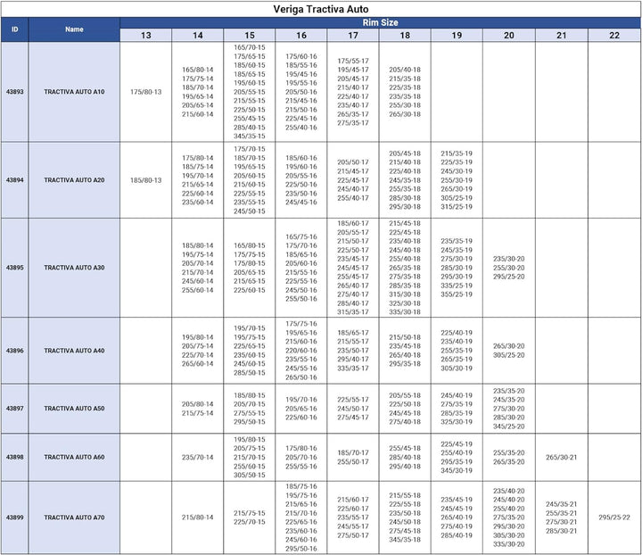 Veriga T-A70 TRACTIVA AUTO Laufflächen Schneeketten Satz (1 Paar= 2 Stück) automatische Spannung & k