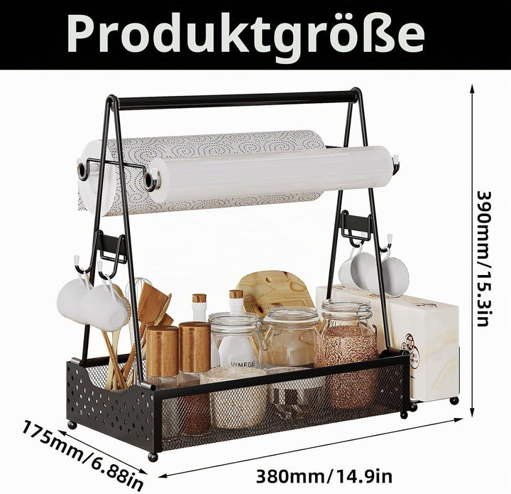 Grill-Caddy, Grill-Utensilienbehälter, BBQ-Caddy mit Papierhandtuchhalter und 4 Haken Küchen-Gewürz-