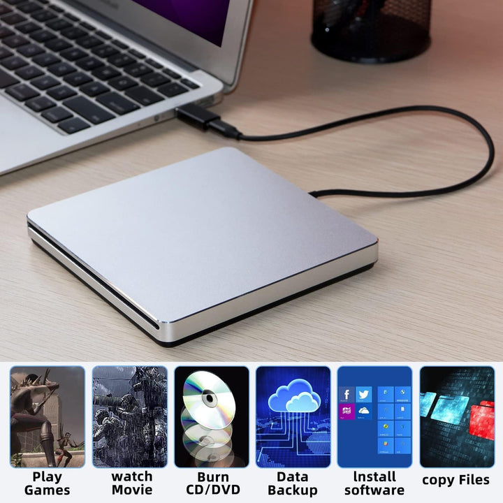 NOLYTH Externes CD Laufwerk für Laptop, DVD Laufwerk Extern für Mac MacBook, Slot-in Externe Optisch
