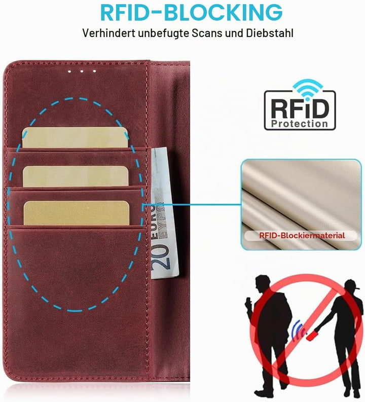 LENSUN Lederhülle für Samsung Galaxy A56 Echtleder, Hülle [Echtes Leder][Kartenfach][RFID][Brieftasc