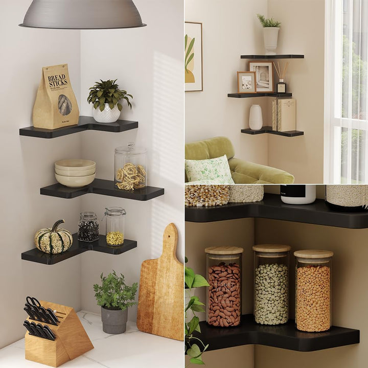 Vicco Eckregal Curva, Bücherregal, Schwarz, 40.5 x 2.5 cm 3er Set, Schwarz