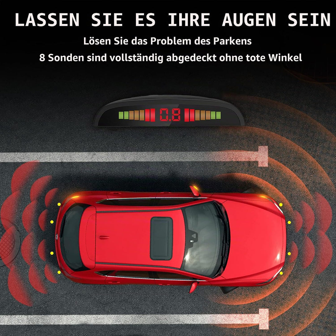 CoCar Auto Rückfahrwarner Einparkhilfe 8 Sensoren Einparkassistent Einparksystem PDC + LED Anzeigen