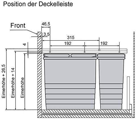 Ninka Abfalltrennsystem eins2vier KB 600 mm, Seitenstärke 16 mm Höhe 310 mm 2x 8L, 2x 17L, 1x 60er B