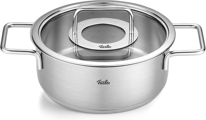 Fissler Pure Collection/Edelstahl-Kochtopfset, 4-teilig, Töpfe mit Glas-Deckel (3 Kochtöpfe,1 Braten