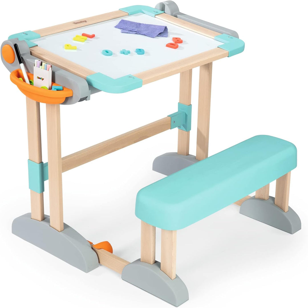 Smoby - Holzschreibtisch 2-in-1 - Zusammenklappbar, Schreibtisch und Kreativtafel, viel Zubehör, aus