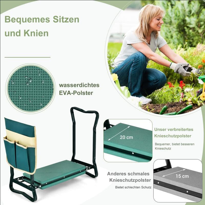 RELAX4LIFE Kniebank für Gartenarbeit, Faltbarer Gartenhocker, Gartenkniebank mit Abnehmbarer Werkzeu