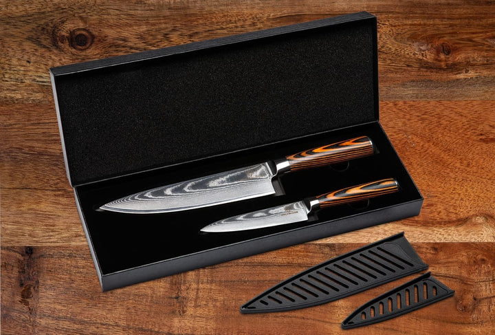 Wolfblood Damastmesser-Set 2er (32cm und 24cm) Profi-Damast-Küchenmesser Set aus 67 Lagen Damaststah