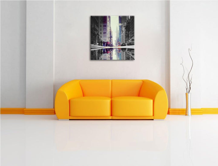 Pixxprint Times Square in New York schwarz/weiss, Format: 70x70 auf Leinwand, 70x70
