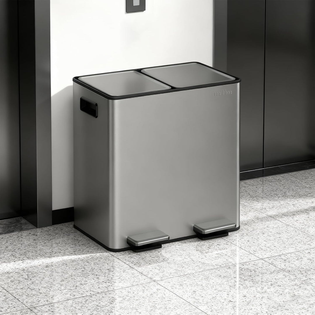mVm Mülleimer Küche,40 Liter Treteimer,2 x 20 Liter Treteimer, 2 Fächer, Mülltrennsystem, Abfalleime