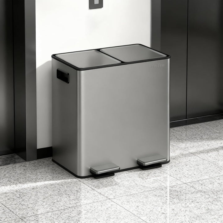 mVm Mülleimer Küche,40 Liter Treteimer,2 x 20 Liter Treteimer, 2 Fächer, Mülltrennsystem, Abfalleime