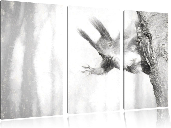 Pixxprint Neugierig rotes Eichhörnchen Kunst / 3-Teilig/Gesamtmass 120cm Leinwandbild bespannt auf H