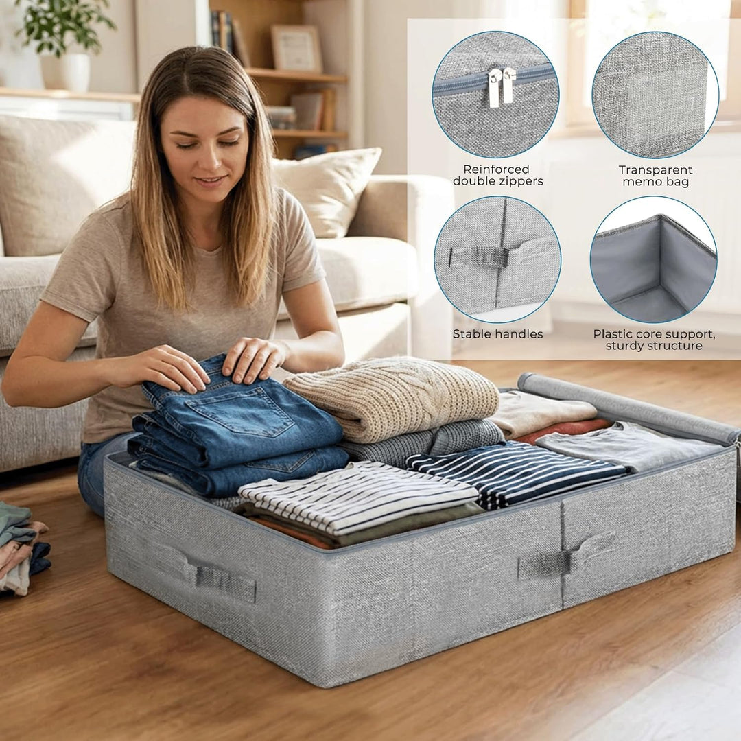 2 Stück Faltbarer Unterbett Aufbewahrungsbox, 17cm Hoch Flach Unterbettkommode, Waschbar Unterbettbo
