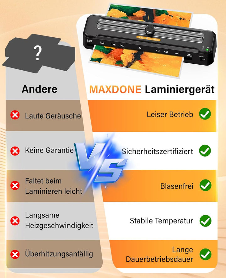 MAXDONE Laminiergerät, A3 Laminiergerät Eingebauter Cutter, Laminiermaschine mit 10 Folien und Eckru