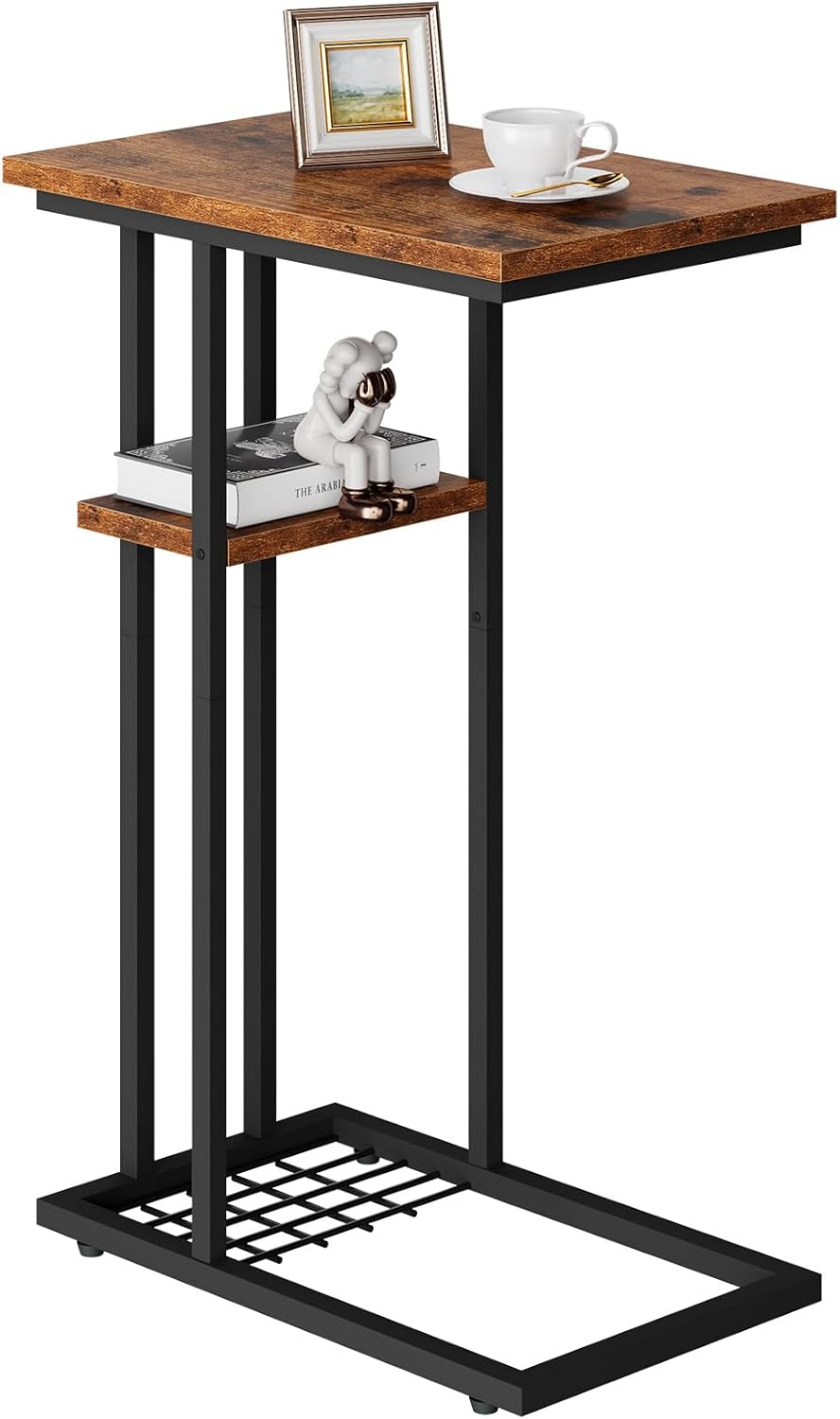 YMYNY Beistelltisch C-Form, Kaffeetisch mit Lagerregal, Drahtgeflecht, Eleganter Sofatisch, für Kaff