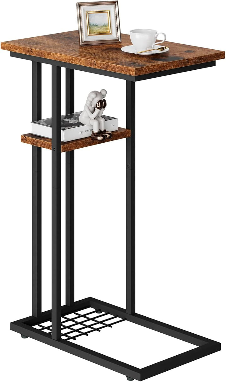 YMYNY Beistelltisch C-Form, Kaffeetisch mit Lagerregal, Drahtgeflecht, Eleganter Sofatisch, für Kaff