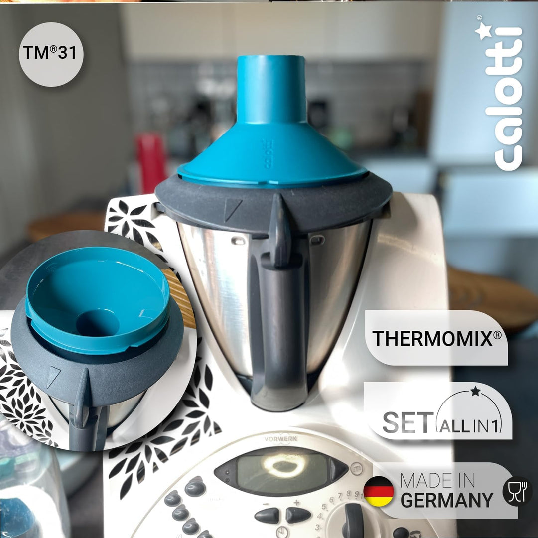 Multitools für Thermomix TM31 - Trichter, Mixraumverkleinerer, Dampfkamin, Spritzschutz, Teigblume,