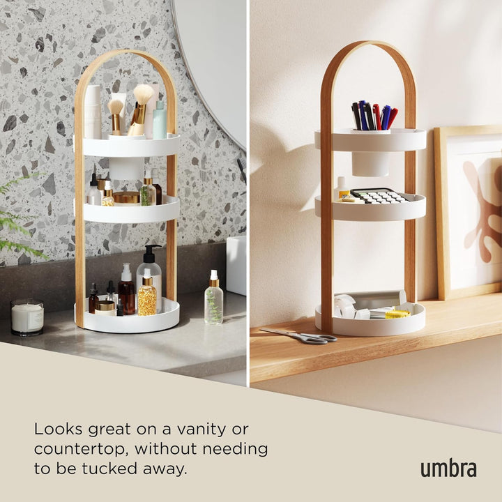 Umbra Bellwood Caddy, Organizer für Make-up und Kosmetik, robuster drehbarer Behälter mit Holzgriff,