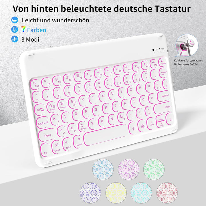 aoub Hülle mit Tastatur für iPad 9./ 8. / 7. Generation, Beleuchtete Tastatur mit Hülle für iPad 10,