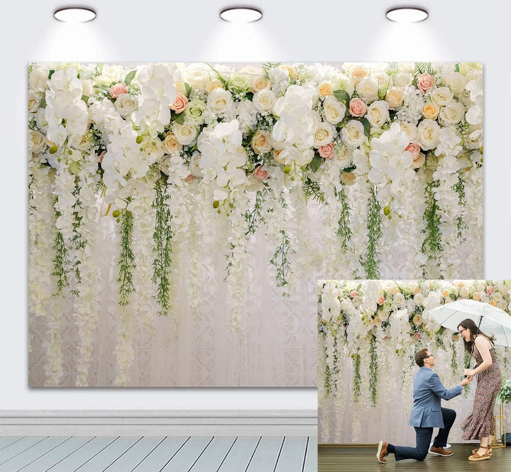 BUTEN Weisser Blumen-Hintergrund, Vorhang für Brautparty, Hochzeit, Rose, Fotografie - Babyparty Dek
