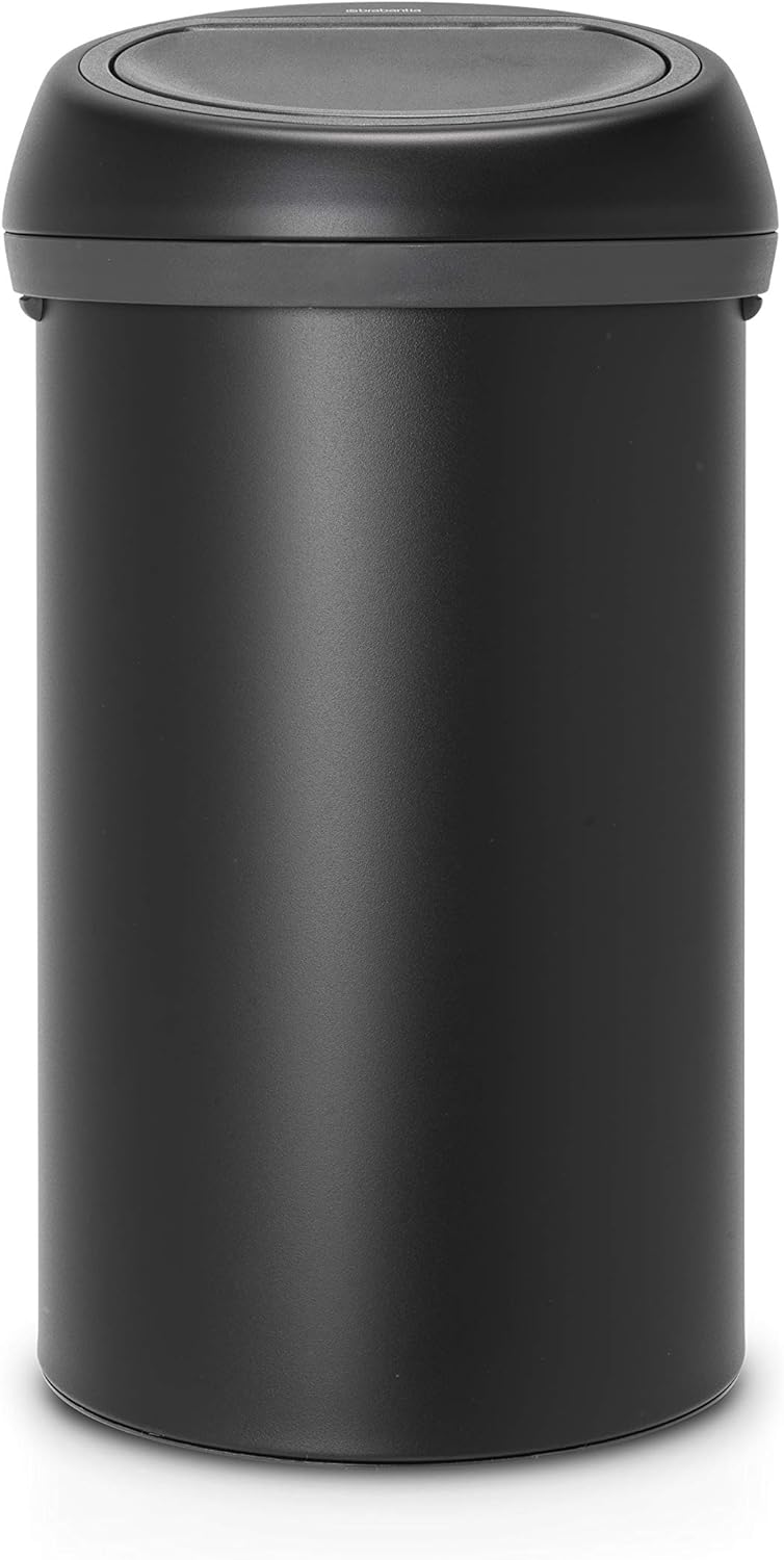 Brabantia Grosser Mülleimer mit Touch-Funktion, Stahl, Mineral Mondlicht Schwarz, (60L) UK 60 Liter