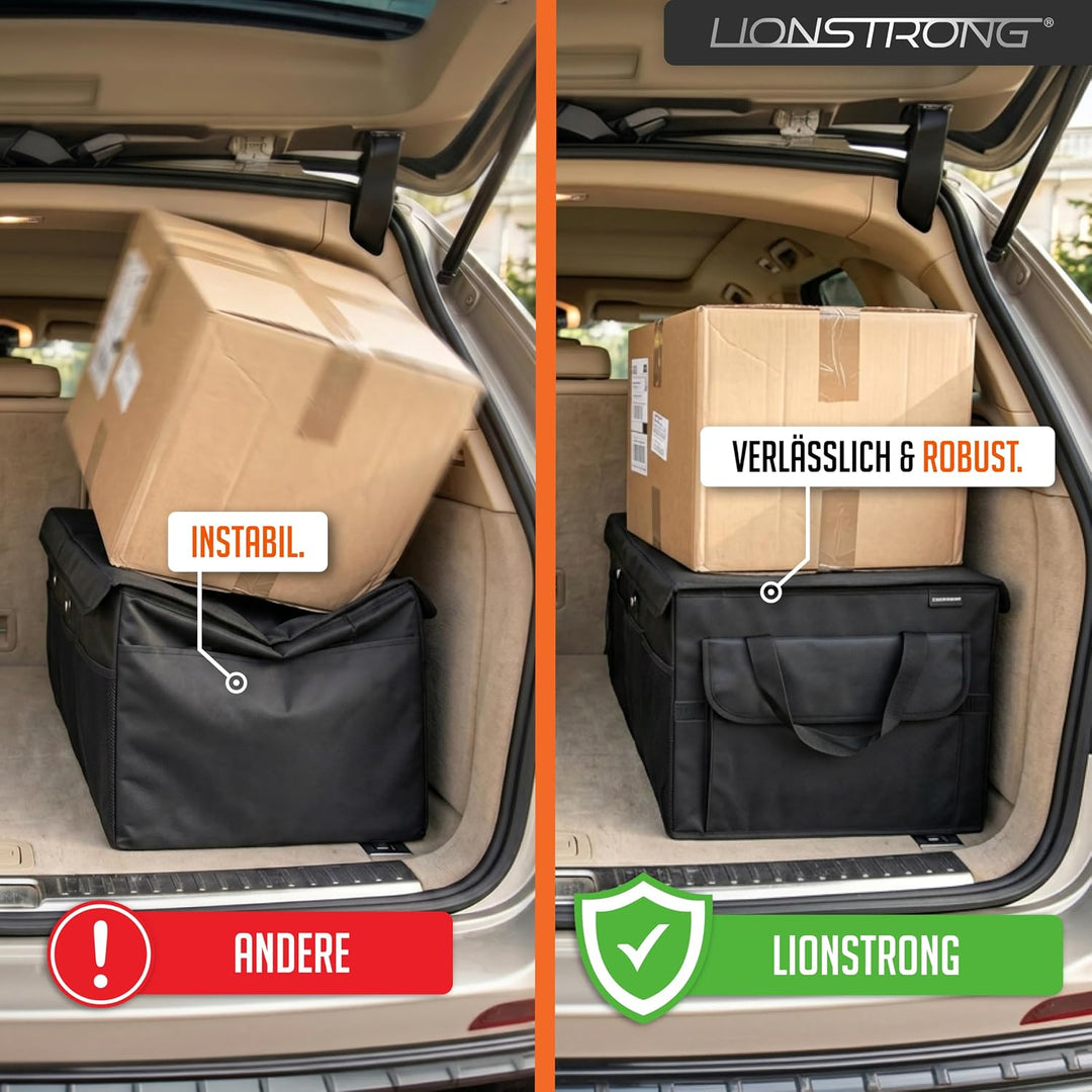 LIONSTRONG® Kofferraum-Organizer Box – Faltbare & rutschfeste Aufbewahrungsbox mit Tragegriffen und