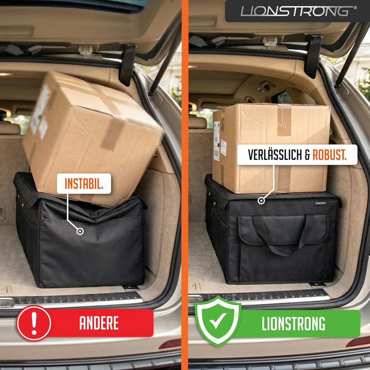LIONSTRONG® Kofferraum-Organizer Box – Faltbare & rutschfeste Aufbewahrungsbox mit Tragegriffen und