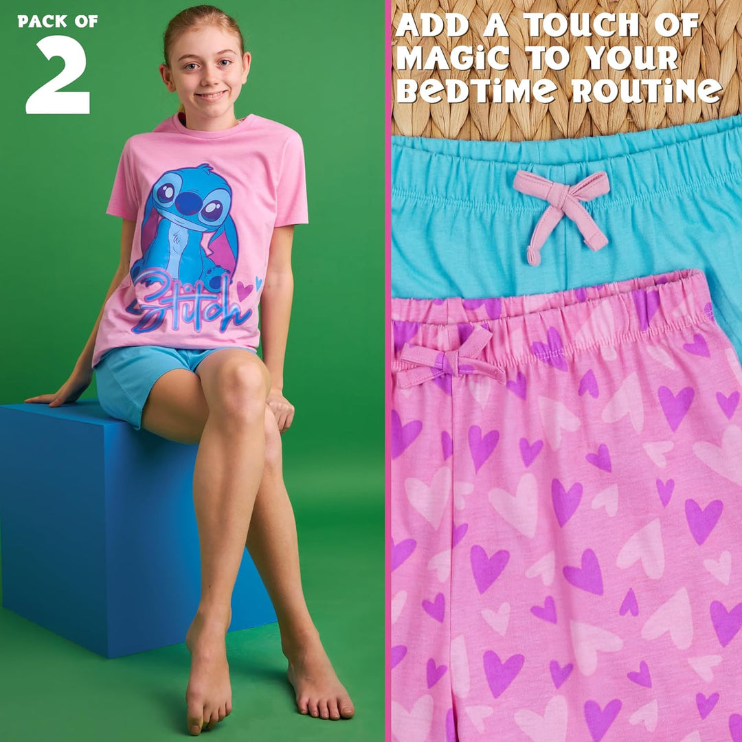 Disney Stitch Schlafanzug Mädchen Kurz, Pyjama T-Shirt & Shorts - Stitch Sachen, 6-7 Jahre Rosa/Blau