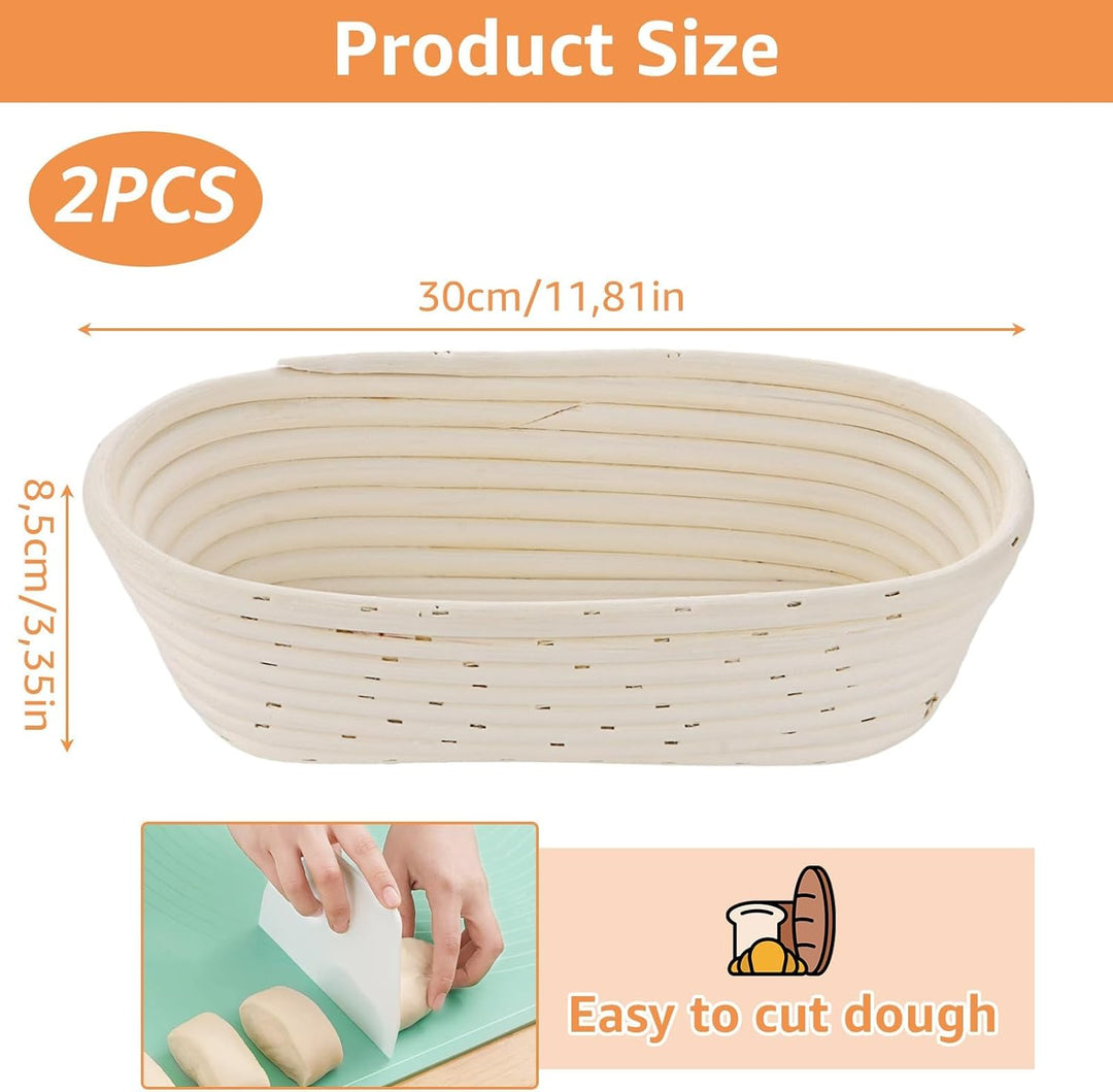 2 Stück Gärkörbchen oval, 30 cm Garkorb Brot mit Leinentuch und Silikonölpinsel, Gärkorb zum Brotbac