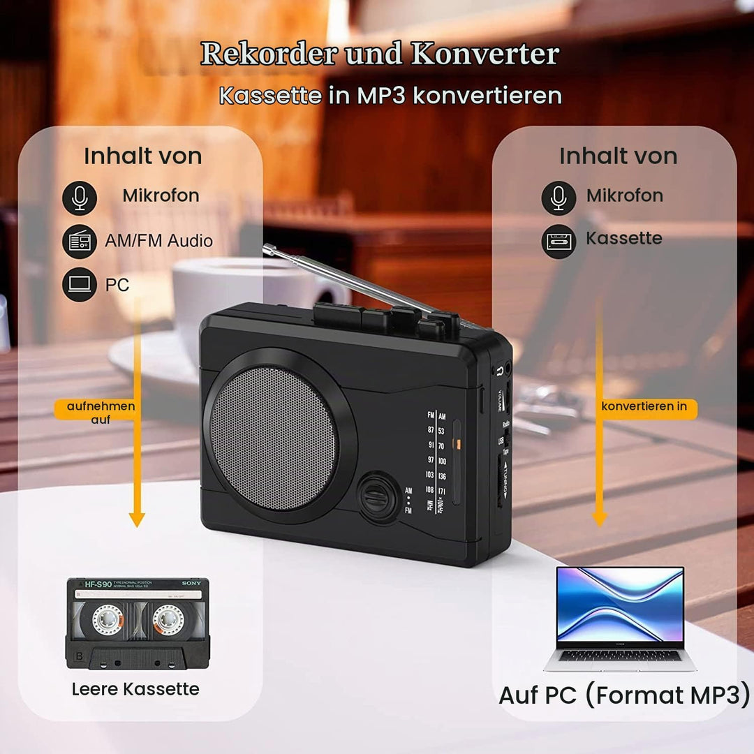 DIGITNOW!Kassettenrekorder USB Kassetten Digitalisieren mit Lautsprecher &amp; Mikrofon, Radio FM/AM,Enc