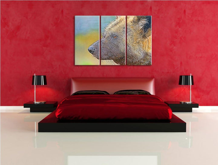 Hyäne im Seitenprofil Spezial 3-Teiler Leinwandbild 120x80 Bild auf Leinwand, XXL riesige Bilder fer