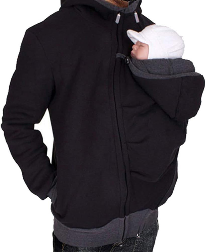 amropi Känguru Hoodie Babytrage Männer Pullover Winter Warme Babytrage Mantel Schwarz,L