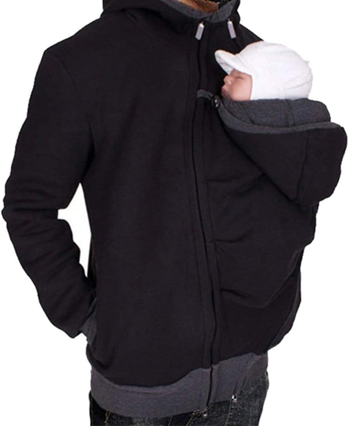 amropi Känguru Hoodie Babytrage Männer Pullover Winter Warme Babytrage Mantel Schwarz,M